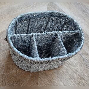 4 Compartment Woven Utensil Basket - Grey and Silver